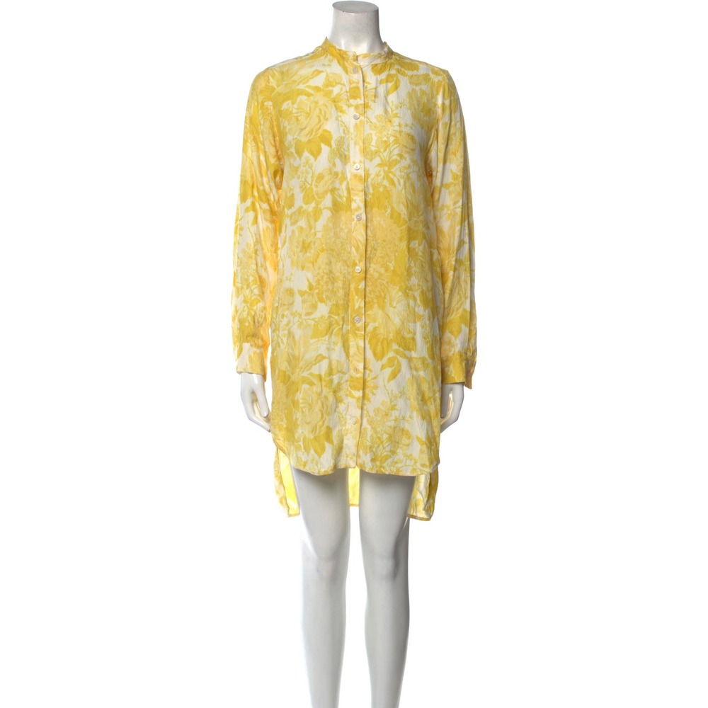 Stella McCartney Yellow Floral Long Sleeve Button Up Tunic Dress IT 40 boho